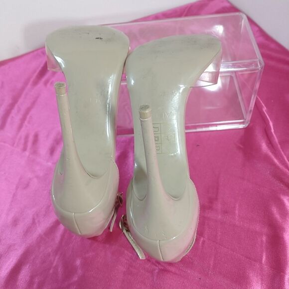 Aldo Beige SZ 7.5 Nude Faux Patent Strappy Dress Sandals 4" High Heels - Picture 7 of 9